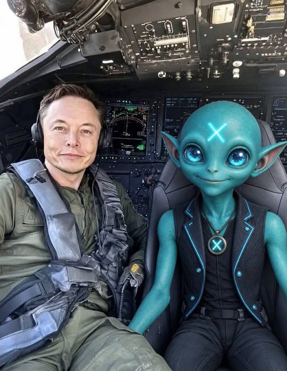 Groklet in a jet cockpit